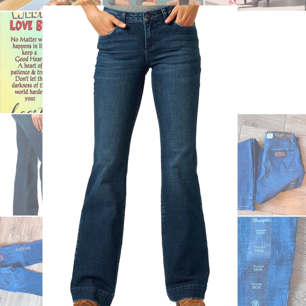 Wrangler Womens Retro Mae Mid Rise Wide Leg Trouser Jeans. 👖